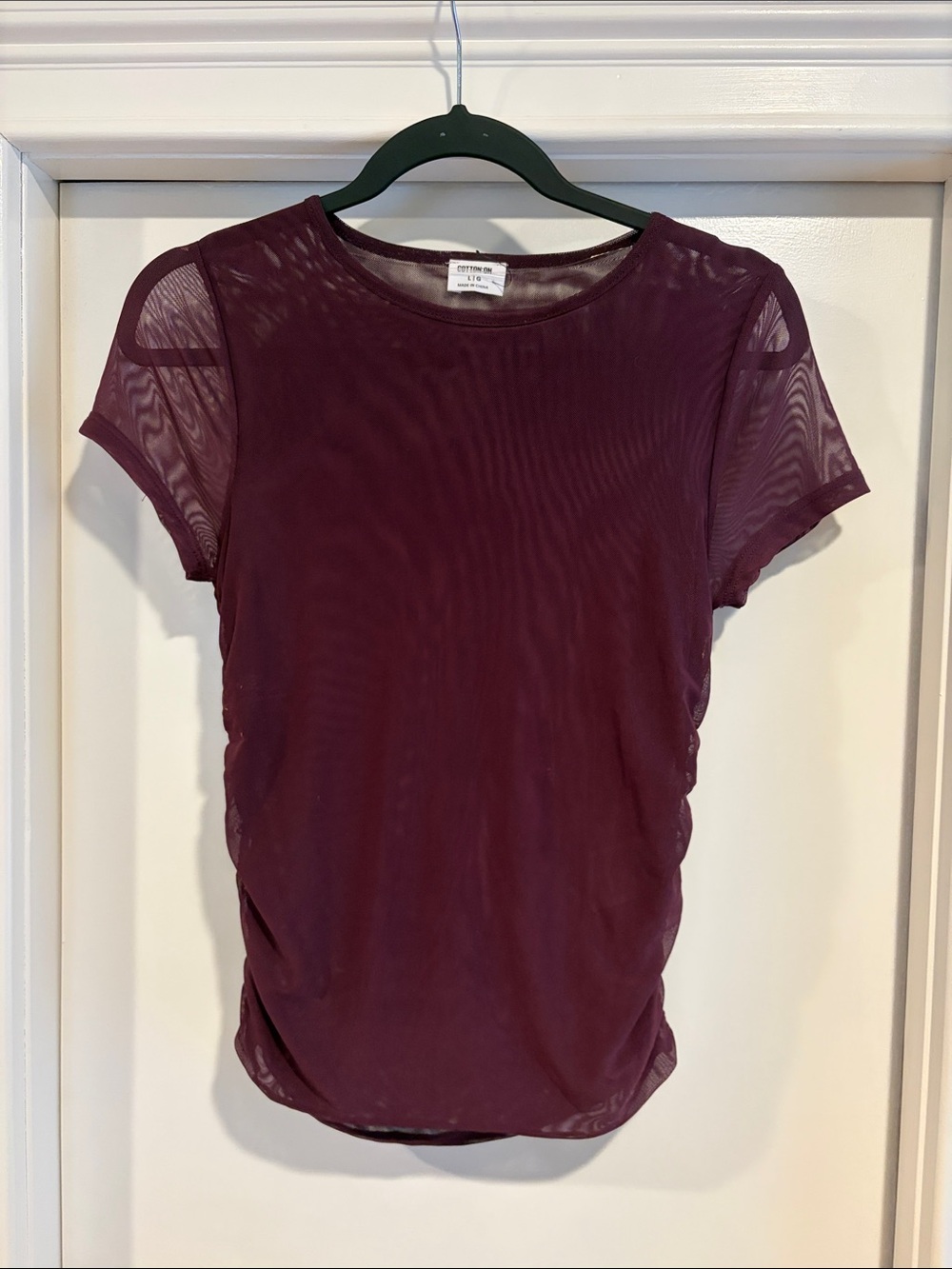 Cotton On Women's Sheer Short Sleeve Top - Burgundy Plum